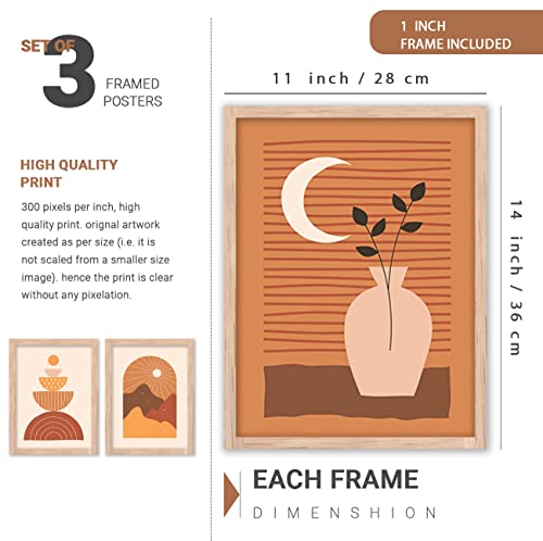 Image of kotart Modern Wall Art - Boho Framed Painting for Living Room, Bedroom - Big Size Set of 3 (Art 4, 10x13 inch)