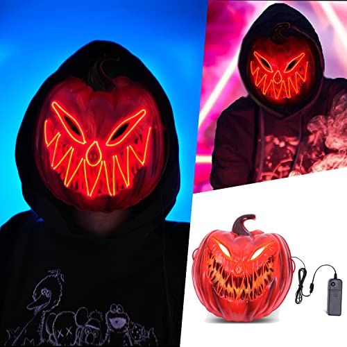 Halloween Maschera da Zucca, con LED, con 3 Modalità di Illuminazione Maschere Luminosa Spaventosa di Halloween Carnevale Festa Horror Cosplay Costume per Adulto Ragazzi Bambini