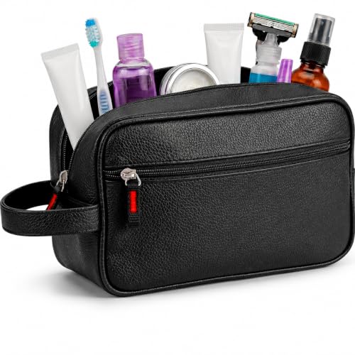 Necessaire Masculina de Couro, Impermeável, com 2 Divisórias, Organizador de Viagem Executivo para Higiene e Barba (Preto)