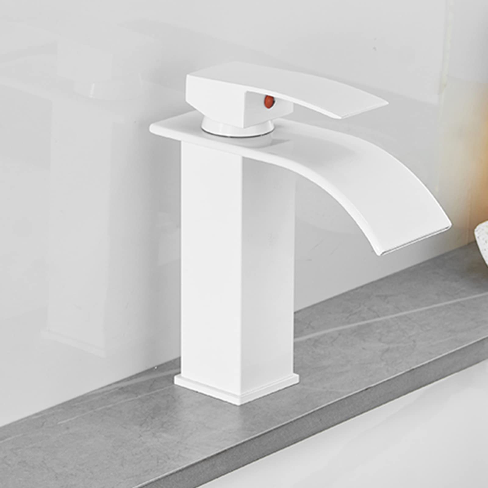 COSZWQDP Basin Mixer Faucet Waterfall White Washbasin Brass Single Hole Cold and Hot Water Faucets for Bathroom Sink