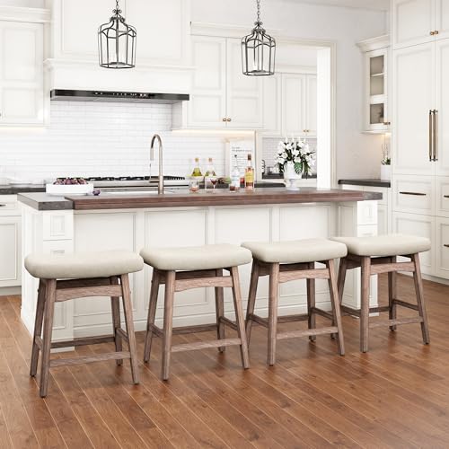 Image of PHI VILLA Counter Height Bar Stools Set of 2, Solid Wood Barstools