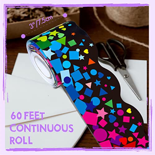 Image of 60 Feet Bulletin Board Borders, Self Adhesive Scalloped Confetti Rolled Border Trim Decoration with Strong & Permanent Adhesive for School, Classroom Offices Wall, Desks, Windows, Doors