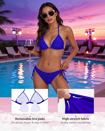 Image of American Trends Women's String Triangle Halter Bikini Set-2 Piece Swimsuit,Adjustable Ties,Removable Pads&Quick-Dry Fabric