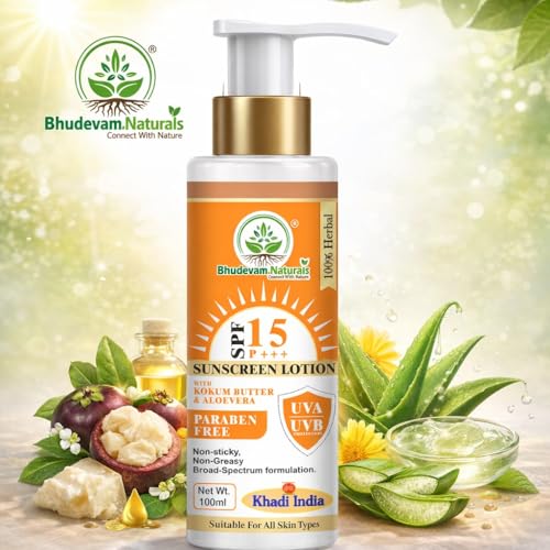 Image of Khadi SPF 15 Sunscreen Lotion with Kokum Butter & Aloevera | Daily Use Sun Protection Cream | Prevents Sun Damage & Dryness - 100ML