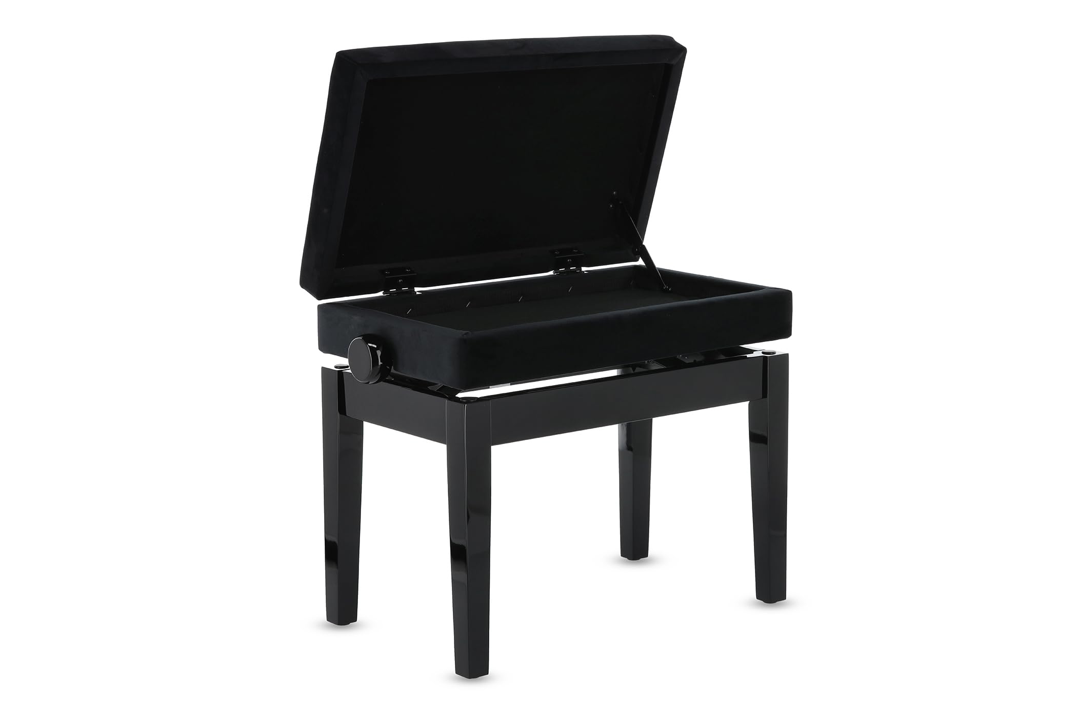 GEWA Pianobank Compartimento Deluxe (madera maciza, carga de rotura de 2 toneladas, asiento de 52x30 cm, mecanismo de tijera preciso, altura de 48 a 57 cm), negro brillo intenso