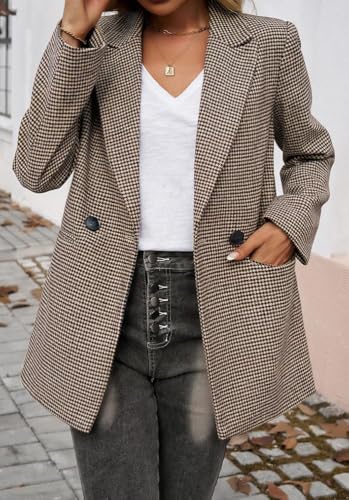 Womens Casual Blazer Open Front Long Sleeve Lapel Houndstooth Jacket Blazers Bussiness Work Office Suits4