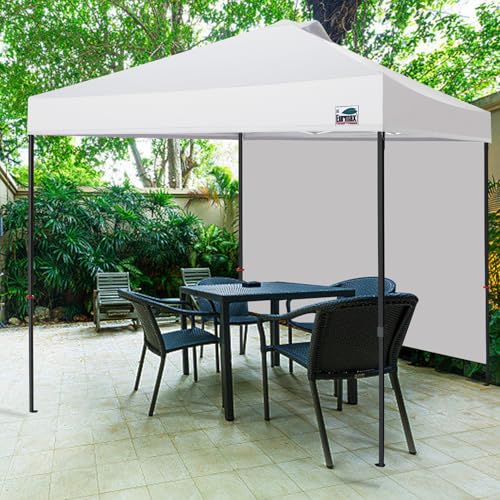 Image of Eurmax USA NOMATTER ONE-Person Open&Close 10x10ft Pop Up Canopy Tent,Portable Shelter Canopy for Outdoor Events with 1 Removable Sidewall,Bonus 4 Sand Bags(Navy Blue)