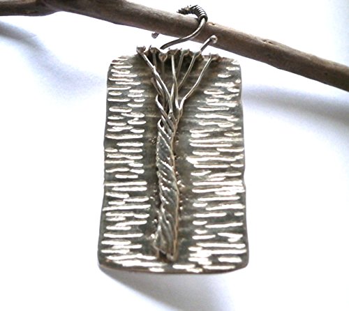 Silver Pendant, Tree Metalwork, hammered Pendant, Square Pendant, Rustic Oxidized Pendant, Necklace Jewelry