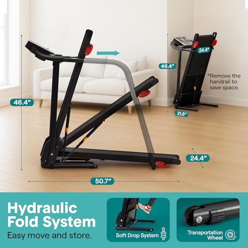 Image of SereneLife Electric Folding Treadmill Exercise Machine - Smart Compact Digital Workout Fitness Trainer w /Bluetooth App Sync, Manual Incline Adjustment, for Walking, Running, Gym
