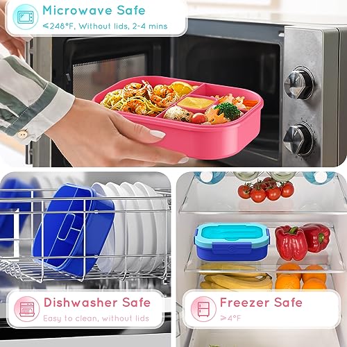 Image of Bento Box Kid Adult Lunch Box 2 Pack, Leakproof Bento Lunch Container 4 Compartment Bento-Style Lunchbox with Utensil Set, On-the-Go Meal and Snack Packing for School, Work, Picnic