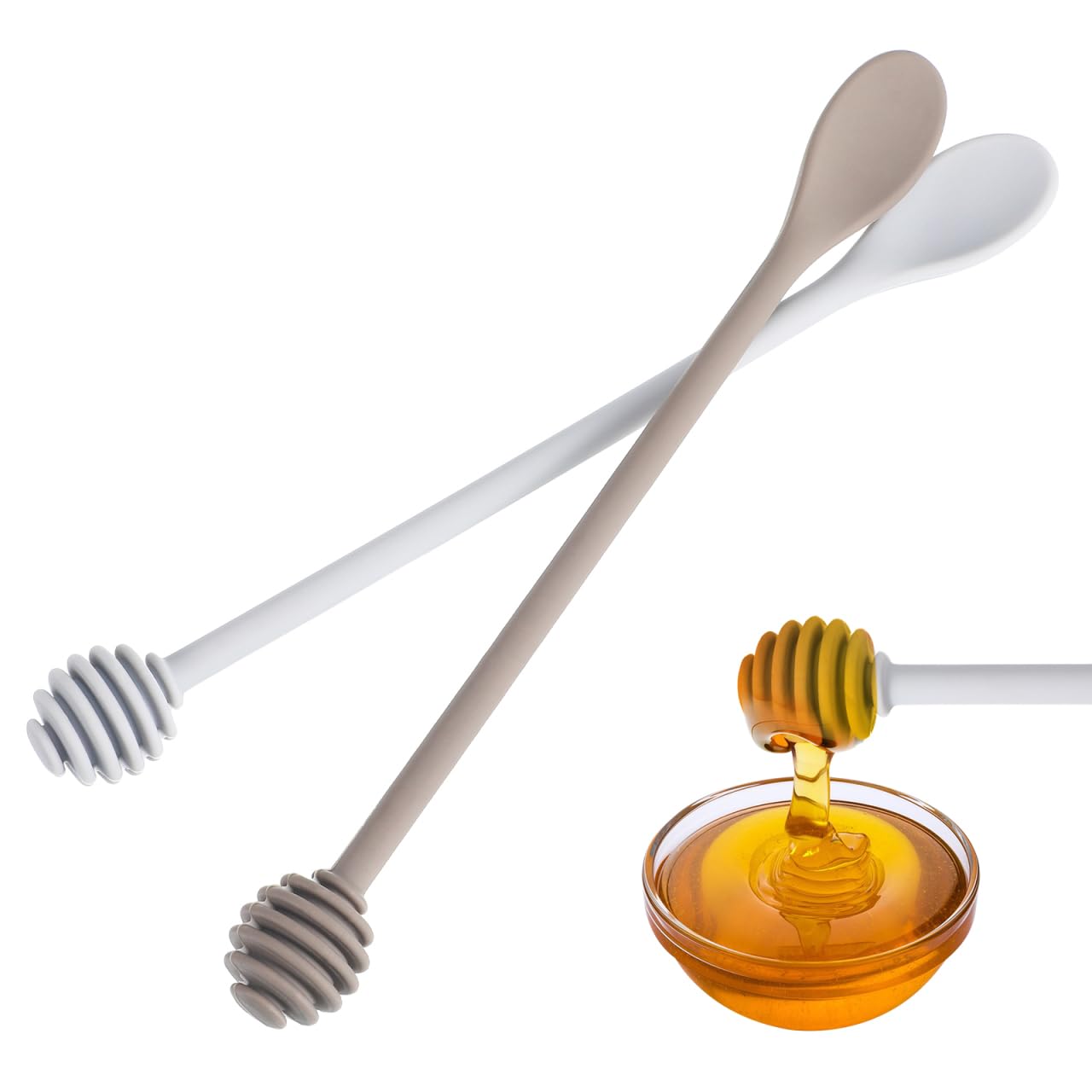 UPKOCH Silicone Honey Mixing Spoon Set, 2pcs Long Handle Dipper Sticks for Jar, Molasses, Syrup, and Stretchy Foods, 9.84 Inch, Assorted Colors, Ideal for Home Use and Packing