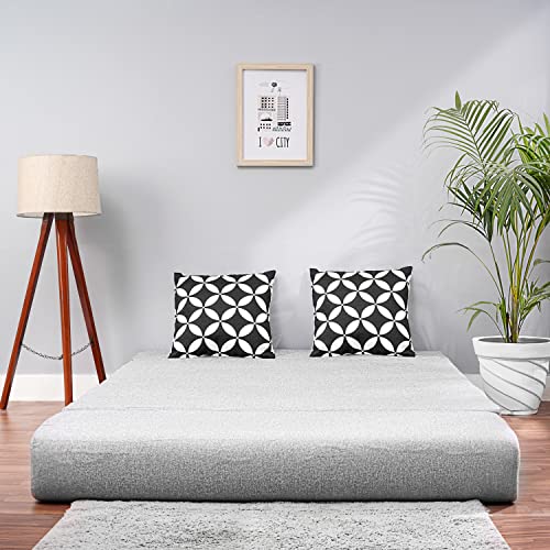 Image of Convertible Fabric Sofa Cum Bed | Foldable Double Foam & Washable Cover with Cushions | Modern Design Use Living Room & Guest Room (Silver-Multi-Star, 4X6 Ft)