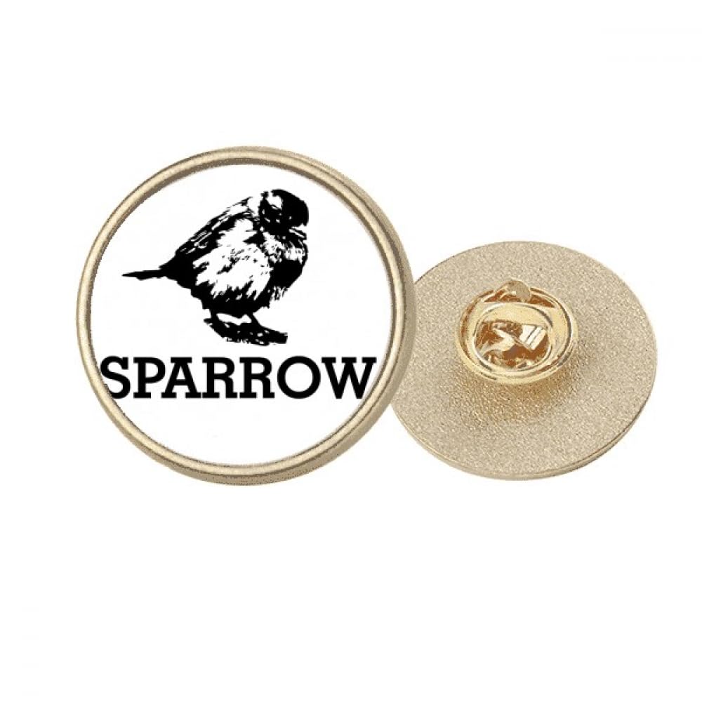 Sparrows Birds Animals Food Black White Round Metal Golden Pin Brooch Clip