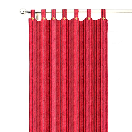 Image of Yaweh Cotton Striped Room Darkening Loop Type Window Curtain- 4 Ft X 5 Ft Set of 2 Pieces(Red), Opaque, Tab Top Curtains (Red, Window)