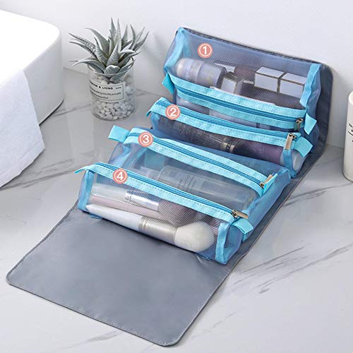 Hanging Roll-Up Makeup Bag Toiletry Carry Pouch with 4 Removable Storage Bags, Travel Organizer for Women Organize Make Up, Cosmetics, First Aid, Medicine, Personal Care, Brush Holder