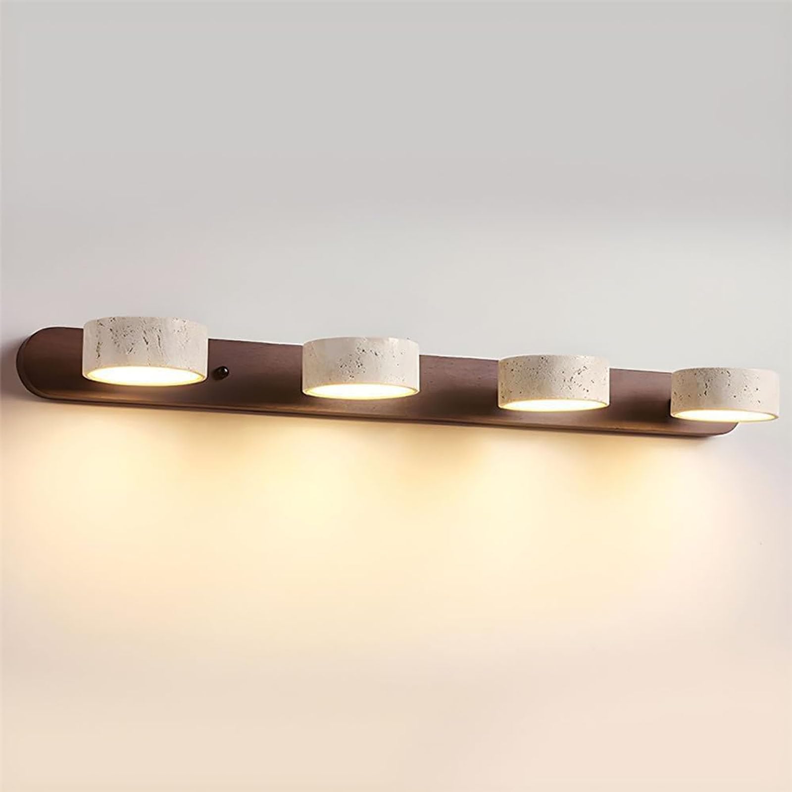 NHPJFDC Natural Stone Vanity Light Fixture - 4-Light Wood Linear Wall Sconce with Yellow Travertine, 180° Rotatable Led for Bathroom Over Mirror Decor Brown 4 Lights
