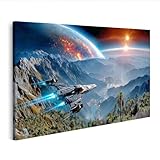 islandburner Wandbild auf Leinwand Futuristisches eines Raumschiffs in einem binären Sternensystem