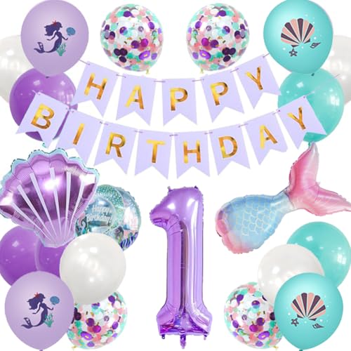誕生日 飾り付け 風船セット マーメイド バルーン HAPPYBIRTHDAYガーランド シェル 装飾 お祝い イベント 子ども 男の子 女の子 ハッピーバースデー パーティー 誕生日プレゼント (1歳)