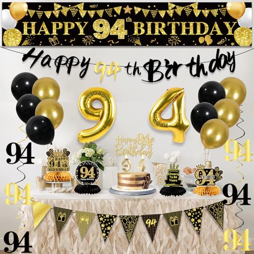 Image of 94th Birthday Decorations for Men, Black Gold 94th Party Decorations