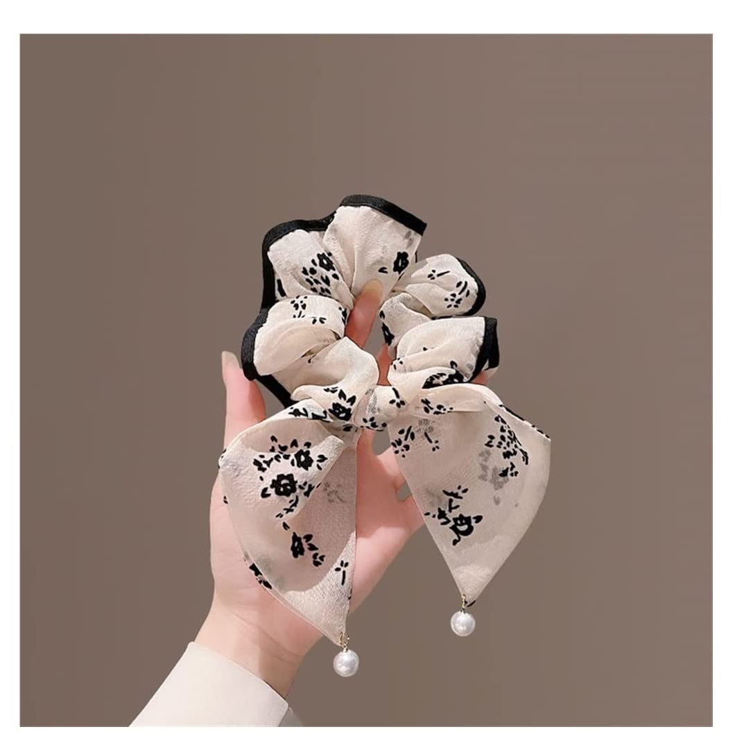 Scrunchies Haargummi Französischer Kleiner Blumen-Zweig-Bogen-Perlen-Anhänger-Haarring-Gummiband-gebundenes Haar-Seil Zopfgummi Elastische