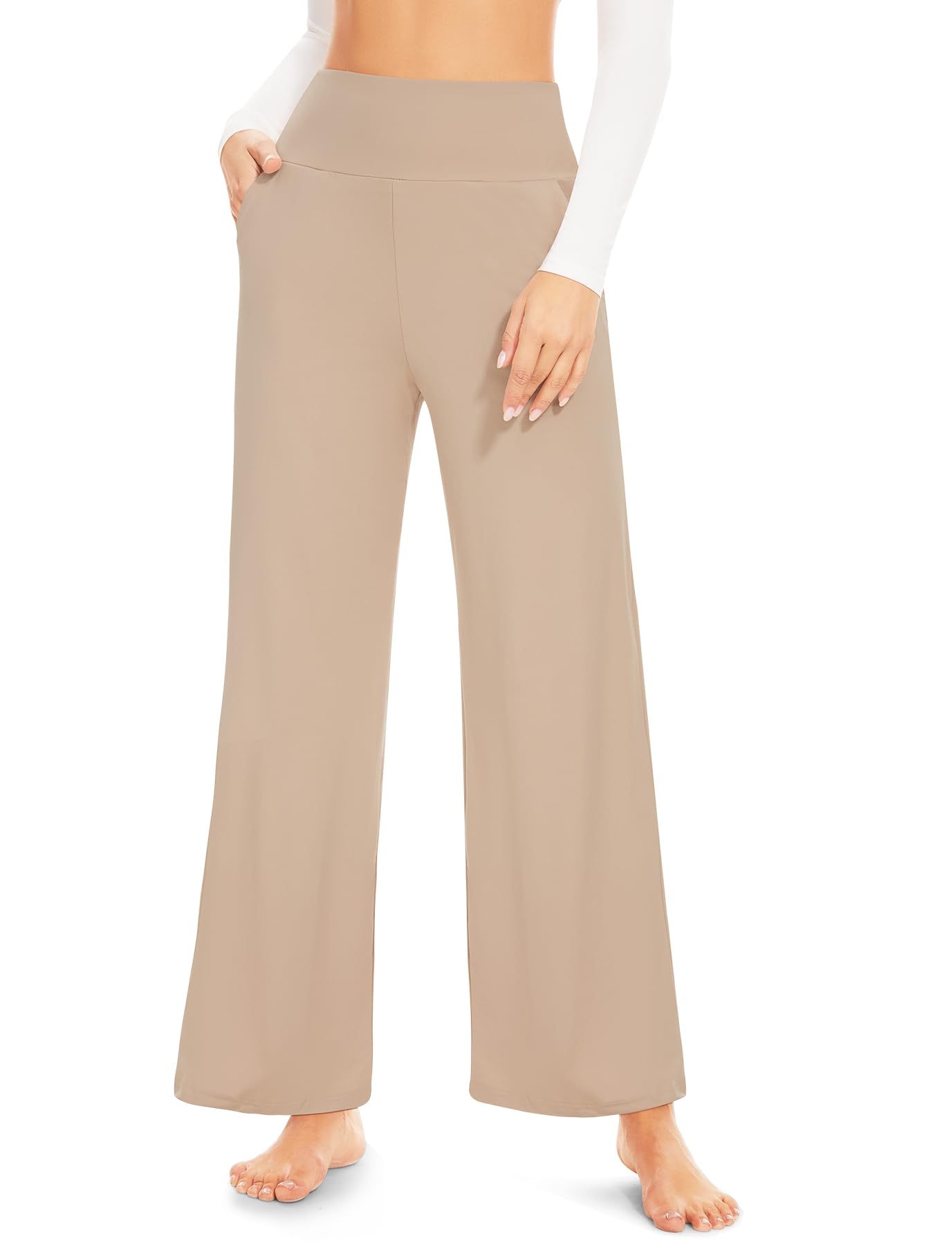 ACTINPUT Yogahose Damen High Waist - Halara Hosen Damen mit Taschen, Weites Bein Schlaghose Flared Leggings Stoffhose Jogginghose Freizeithose für Yoga, Workout, Fitness,Sports