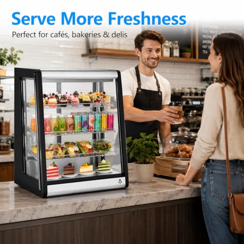Image of 5.2 Cu.Ft Commercial Countertop Display Refrigerator, Glass Door Merchandiser with LED Lighting, Adjustable Shelves, Anti-Fog, Fast Cooling for Bakery, Cafe, Restaurant
