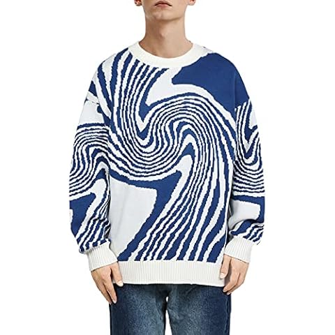 Aelfric Eden Men's Oversized Sweater Unisex Whirlpool Loose Casual Knit Long Sleeve Pullover Sweaters Jumper Tops Blue Cover