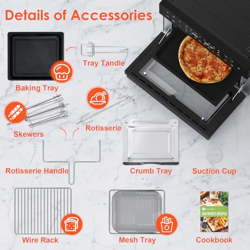 30L Air Fryer Oven XXL with Rotisserie, 20 Programs/9 Accessories - Image 6