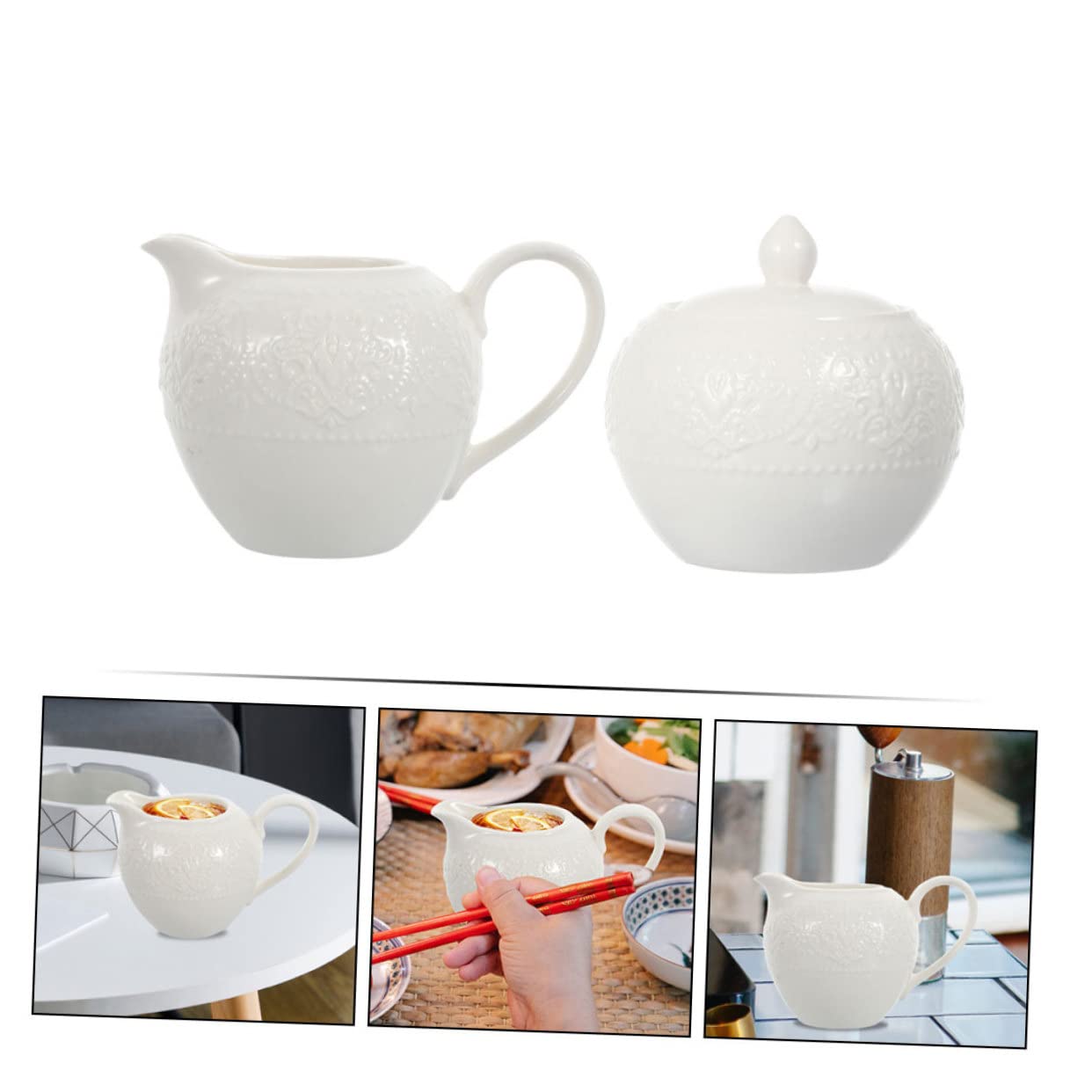 Juego de Azucarero y Jarra de Leche de Cerámica Ecológica Diseño en Relieve, 2 Piezas, Resistente al Calor, Apto para Cocina y Restaurante, Contenedores Versátiles para Café