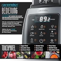 Arendo - Standmixer 2000 Watt mit Touchpanel - Hochleitungsmixer - 2L - 9 Geschwindigkeitsstufen – max. 24.000 U/min - Pulsfunktion – Timer – 5 Programme – Mixer mit Display – 6 Messer aus Edelstahl – Ansicht 3