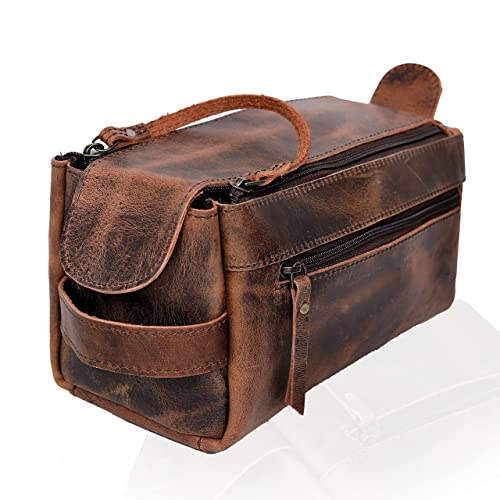 cuero Genuine Buffalo Leather Unisex Toiletry Bag Travel Dopp Kit Made With High Class Buffalo Leather With 101 Year Warrenty With Replacement, Brown, Simple - Image 3