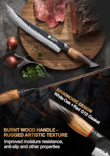 XINZUO 25,5cm Tranchiermesser Damaststahl Fleischmesser -Multifunktions Kochmesser Professionelles Scharf Geschmiedet Küchen Chefmesser Grillbesteckmesser -Griff aus Weißeiche -Exquisite Geschenkbox