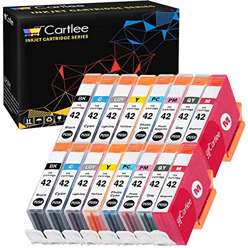 Product Deal Cartlee Set of 16 Compatible High Yield Ink Cartridges Replacement for Canon CLI-42 PIXMA PRO-100 Pro100 100 100S CLI 42 (2 Black, 2 Cyan, 2 Magenta, 2 Yellow, 2 PC, 2 Photo M, 2 Gray, 2 Light Gray)