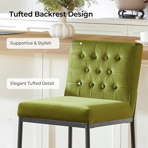 Image of CHITA Modern Bar Stools with Tufted Back Set of 4, 26 inch Counter Height Bar Stool with Metal Legs for Kitchen Island & Dining Room, Olive Green, Black Frame