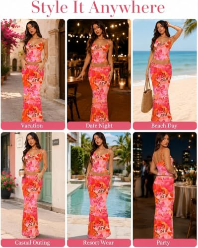 Image of Two Piece Skirt Set Women Maxi Long Skirt and Top Outfit