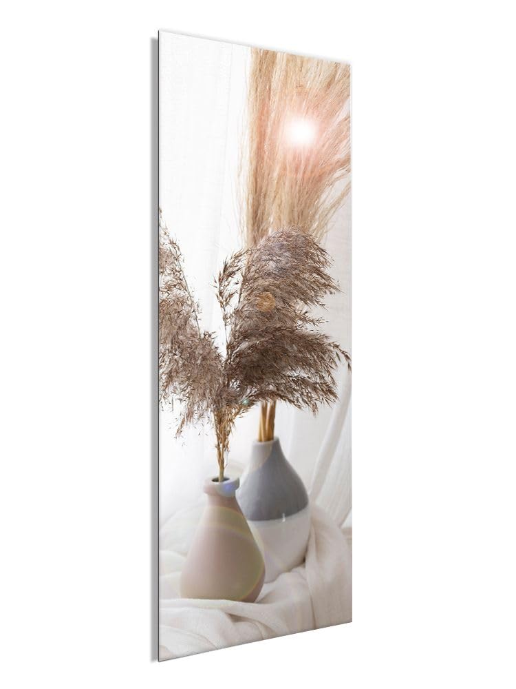 artissimo Bild aus Glas 30x80 cm Stillleben AG5457A – modernes Glasbild Wandbild Hochformat, Wanddeko Wohnzimmer beige natur, Pampas Boho Stil