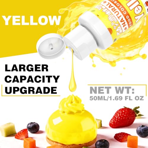 Image of Yellow Natural Food Coloring - 50ml Plant Based Food Dye, No FD&C & Artificial Dyes, Gluten-Free, Food-Grade, Vibrant Liquid Colors for Icing, Baking, Cake Decorating, Frosting, Fondant, Slime - 1.69 Fl.Oz Bottles