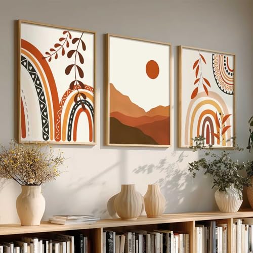 Image of kotart Home Decor Boho Painting Decorative Wall Art poster With Frame For Living Room Bed Room Hotel Wall Decor Digital Reprint Set of 3 (13X17 inch)