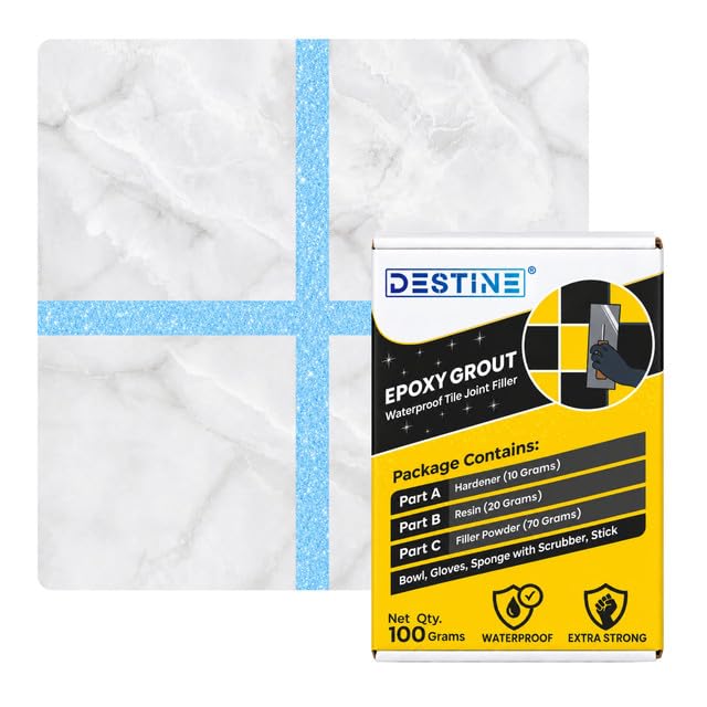 Image of DESTINE Epoxy Grout for Tiles (110 Colours)(100 g), Waterproof Joint Filler, Crack Filler, Tiles Gap Filler, Stain Free, Acid & Chemical Resistance Epoxy Grout (Sky Blue [Silver Glitter])