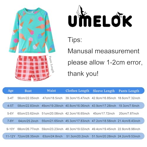 Image of UMELOK Girl Rash Guard Swimsuit 2-Pieces Long Sleeve Bathing Suit 4-12Years | Kids Swimwear Sets,UPF 50+ Sun Protection,Soft And Comfortable Fabric,Swimming Pool,Beach
