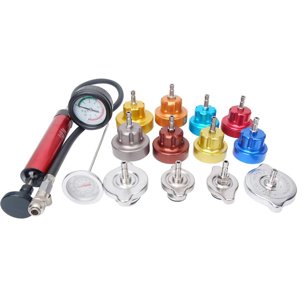 HiwowSport 14PCS Universal Car Radiator Pressure Leakage Tester Tool Set, Auto Cooling System Water Tank Leak Test Detector Kits with Adapters