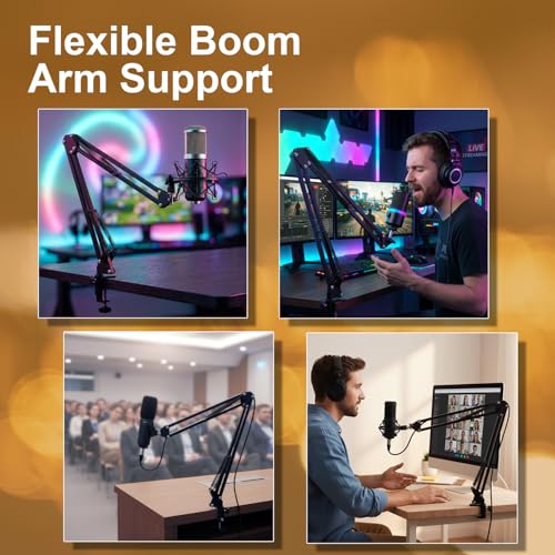 Image of Overhead Microphone Holder Stand, Extra Long Arm for Mics, 1 /4 inch Head 2 Way Base clamp & Bracket for Microphones for Overhead Audio, Podcasts, Streaming, Office - Black