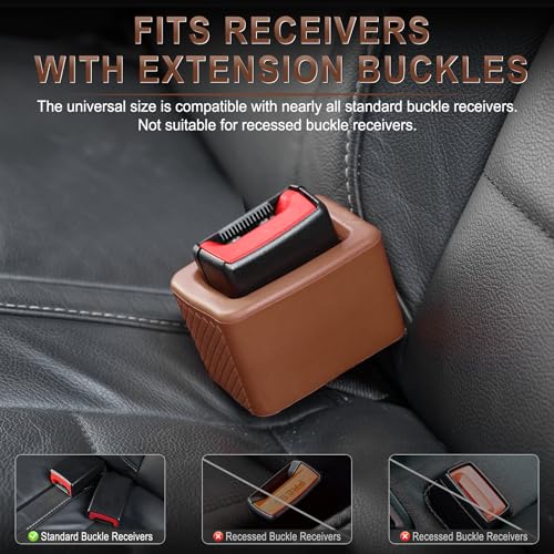 Image of Amiss 2PCS Seat Belt Buckle Holder, Universal Silicone Rear Seat Belt Booster & Fixer for Easy Access, Keeping Receptacle Upright, Car Interior Accessories-Fits Most Cars (Brown)