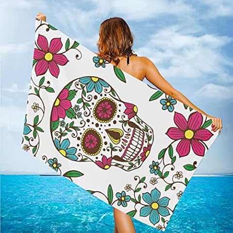 Sugar Skull Sand Free Beach Towel Absorbent Bath Towel Large Hand Towels for Swimming Bathroom Spa Pool Cover