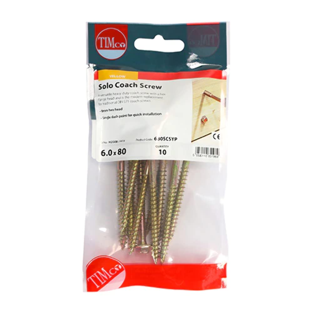 Timco Solo Advanced Hex Head Coach Woodscrews - 6.0 X 80 (10 Pack) Gold