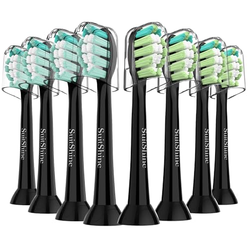 SuitShine Replacement Toothbrush Heads Compatible with Philips Sonicare and More Click-on Handles 8 Pack Black
