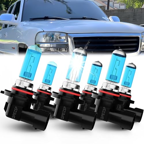 Image of compatible with GMC Sierra 1500 2003 2004 2005 2006 Lights Headlights Bulbs, 9005 /HB3 /H10 High Beam + 9006 /Hb4 Low Beams Halogen Headlight + 9145 /9006 Fog Light, Pack of 6
