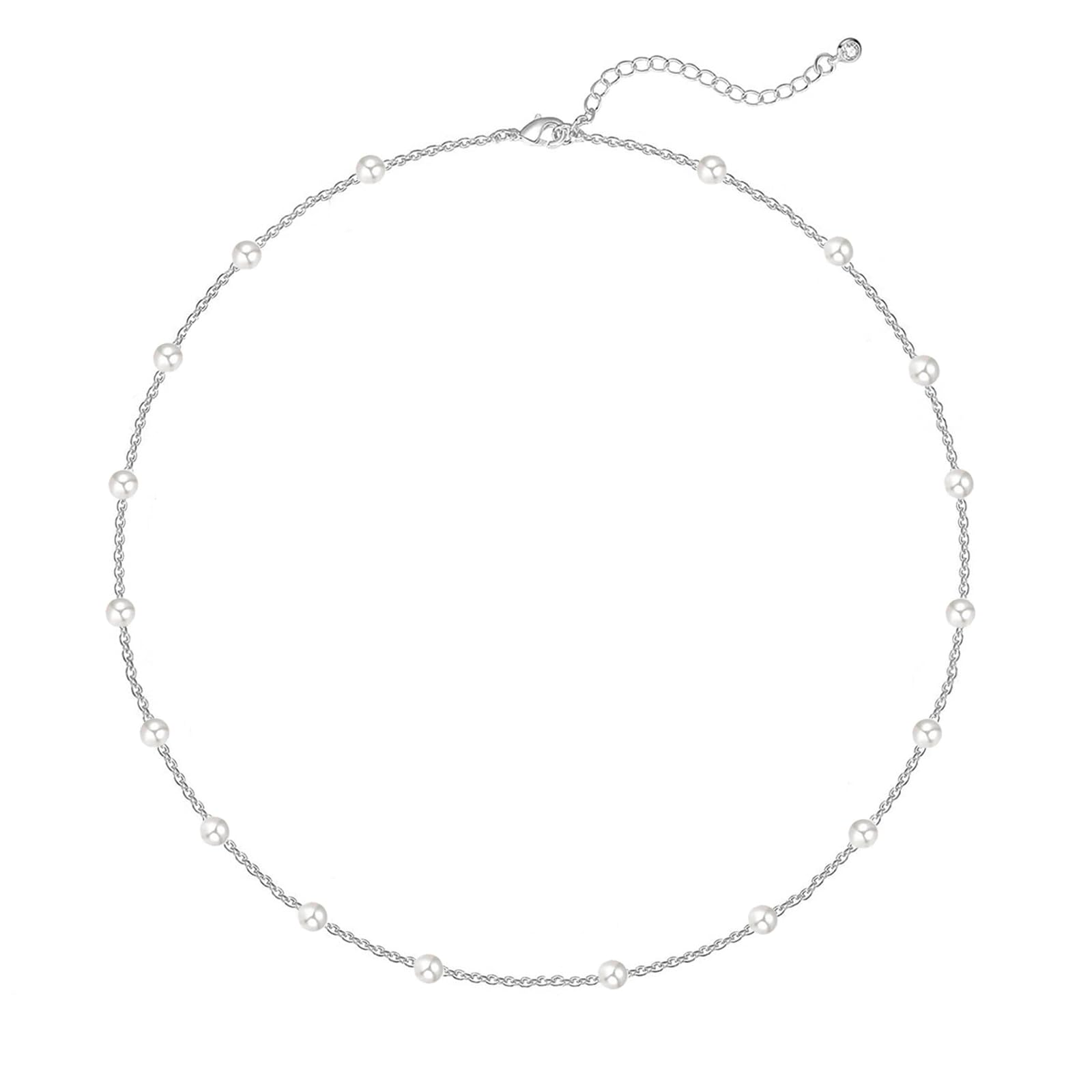 Zeffy Pearl Necklace 4MM/6MM/8MM Dainty Round Imitation Pearl Choker Necklace Wedding Pearl Necklace Delicate Jewelry for Women Simple Bridesmaid Jewelry Gifts