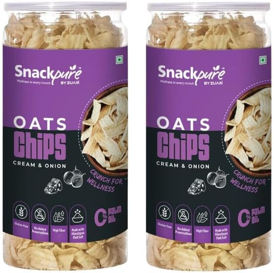 SNACKPURE BY ZUARI Oats Chips Cream & Onion Flavour | Palm Oil Free | Flavored Chips|High Protein, Healthy, Gluten-Free | Crunchy Snacks | Pack Of 2,140 Gram