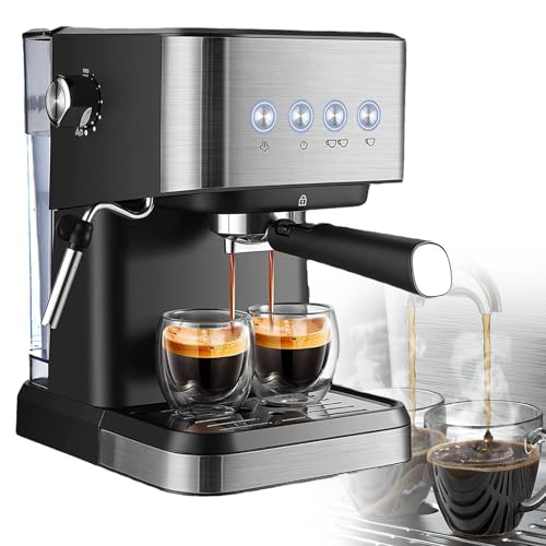 Hydravex Cafetera Espresso de 20 Bares, semiautomática, de Acero Inoxidable, para el hogar, con Pantalla táctil intuitiva, para café con Leche, Capuchino y Espresso
